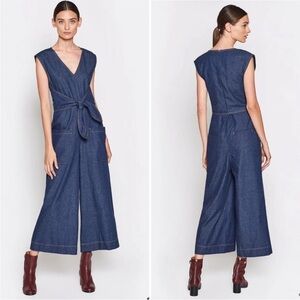Joie Women's Blue Wister Back-Zip Sleeveless Crop Belted Denim Jumpsuit XS